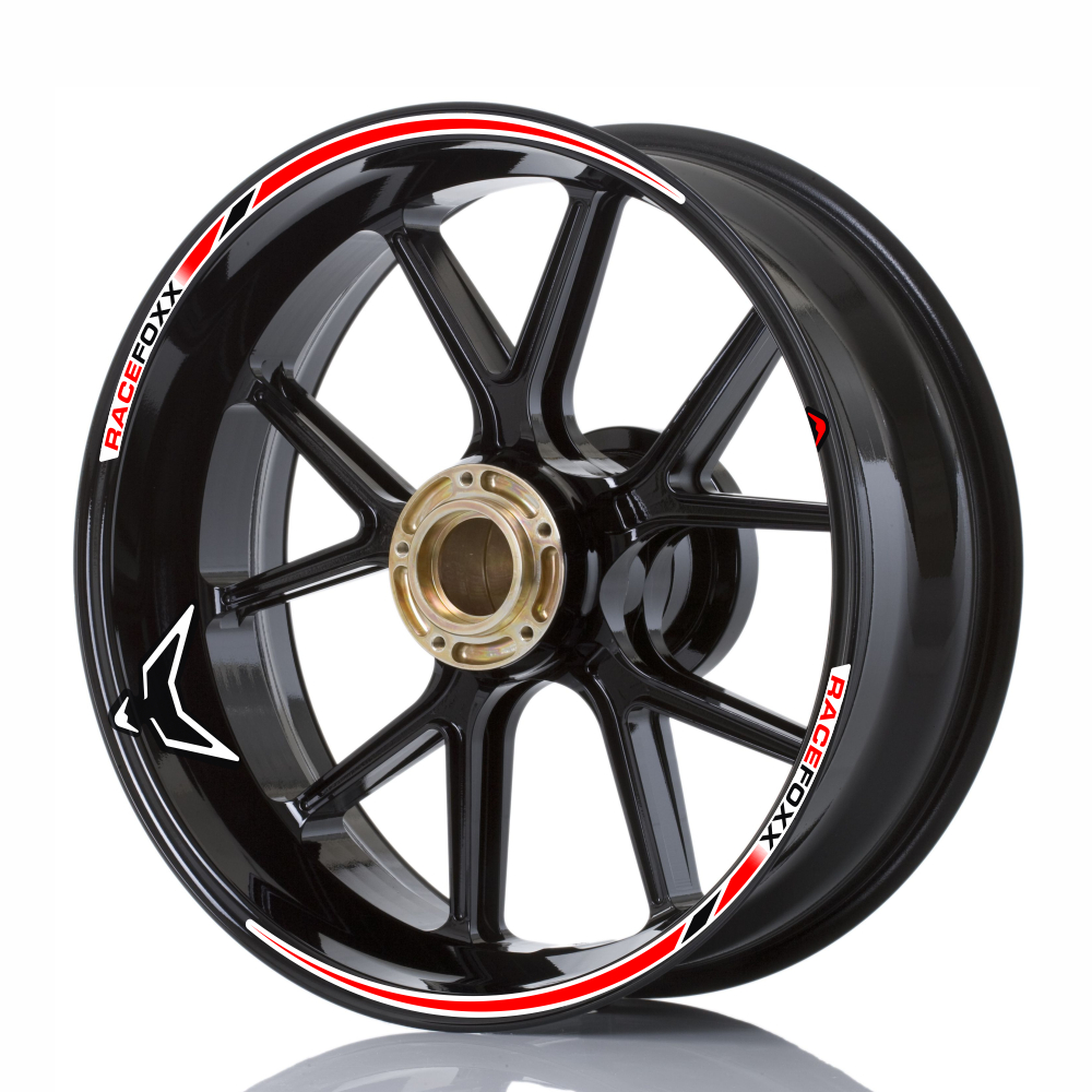 4moto® - Wheelskinzz® Felgenaufkleber RACEFOXX White / Red / Black