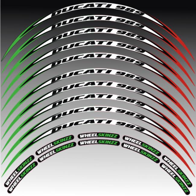 Felgenrandaufkleber Felgenrandstreifen RACE-Style Ducati 899 tricolore